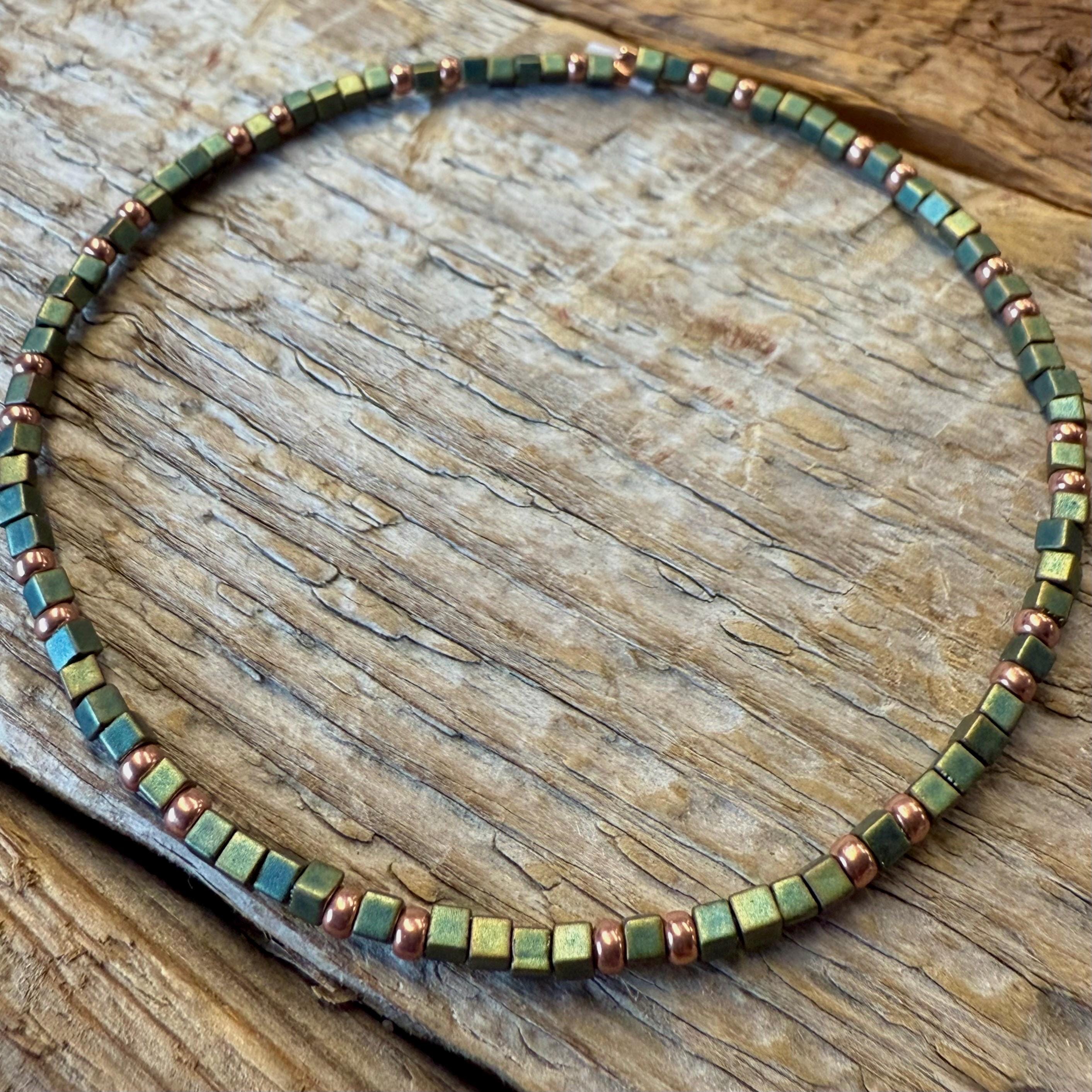 Miyuki Seed Bead Bracelet - Green Patina and Copper