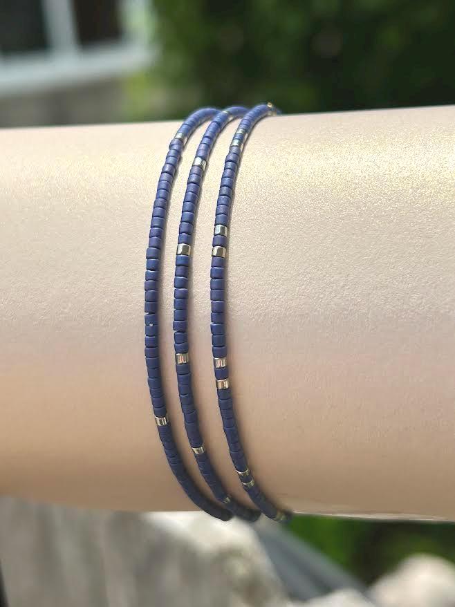 Miyuki Seed Bead Bracelets- Blue and Silver - Set of 3