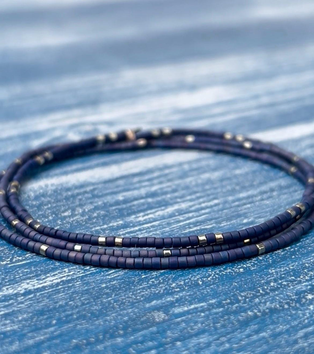 Miyuki Seed Bead Bracelets- Blue and Silver - Set of 3