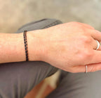 Handmade glass seed bead bracelet on wrist, minimalist jewelry by Seed and Soul Artistry