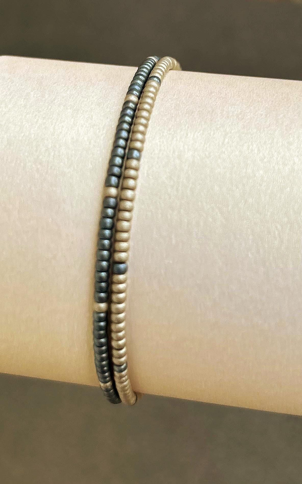 Miyuki Seed Bead Bracelets- Blue and Silver, Set of 2
