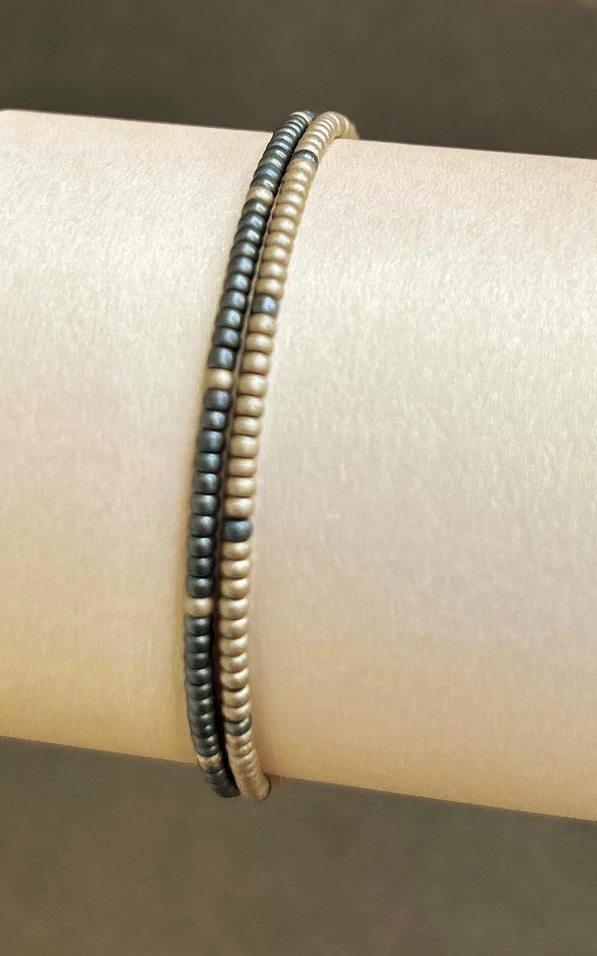 Miyuki Seed Bead Bracelets- Blue and Silver, Set of 2