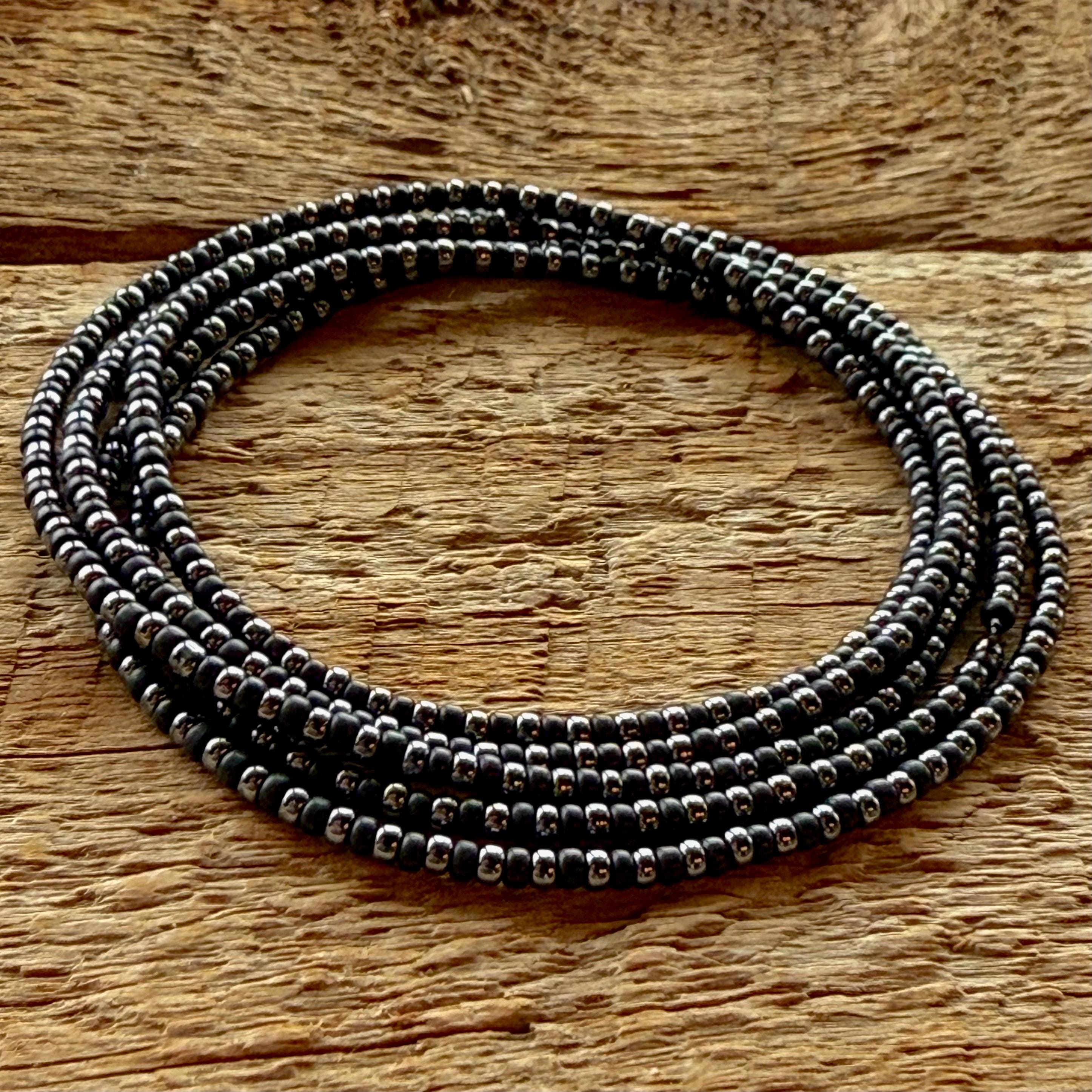 Miyuki Seed Bead Wrap Bracelet – Black and Silver