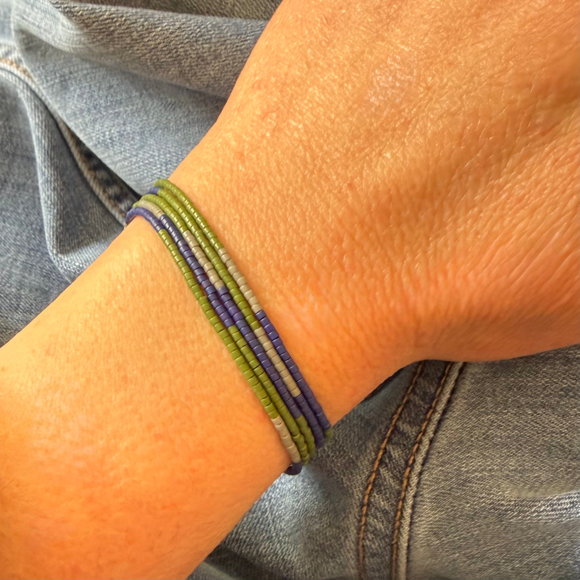 Miyuki Seed Bead Wrap Bracelet - Blue, Green, Gray