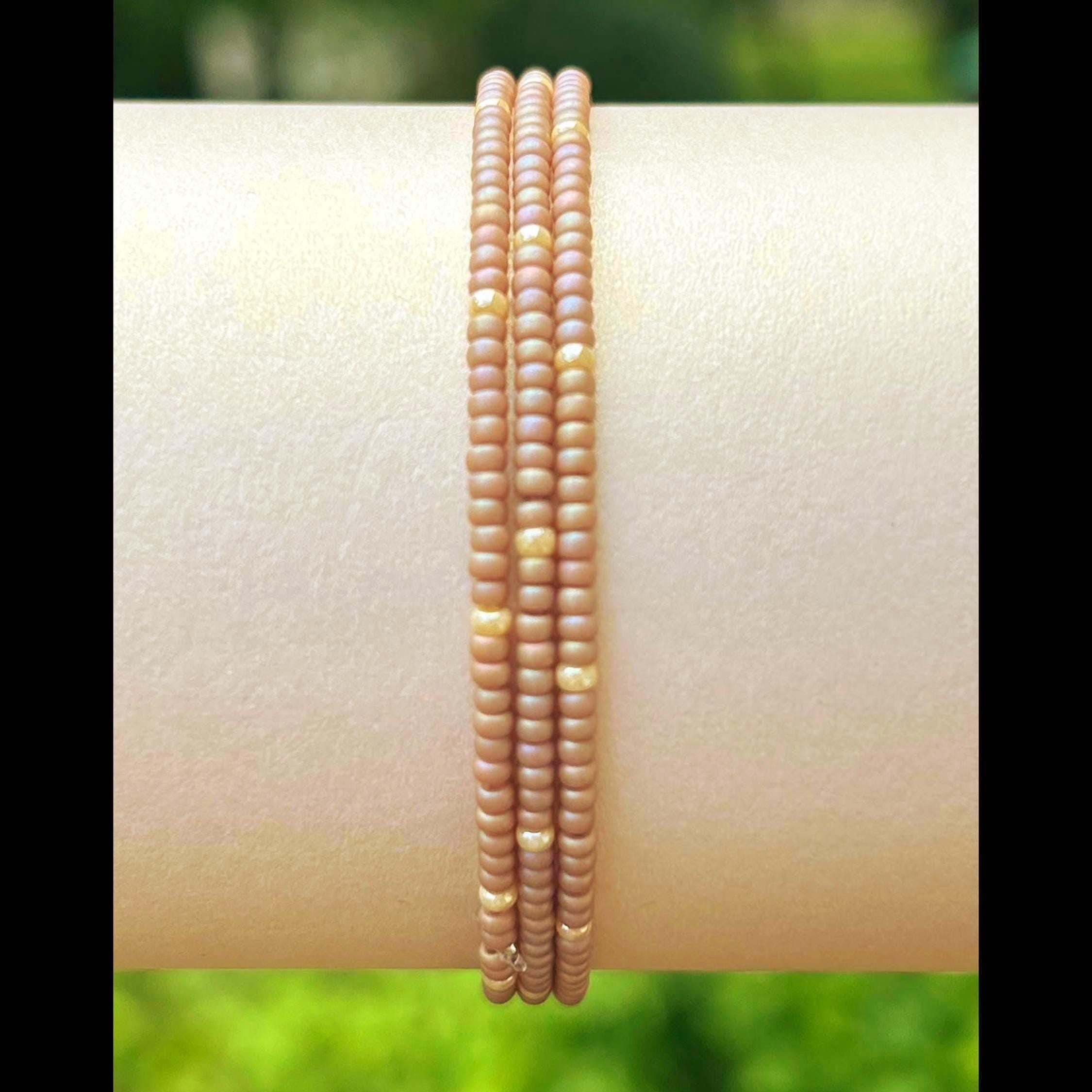Miyuki Seed Bead Bracelets- Taupe and Ivory Pearl - Set of 3