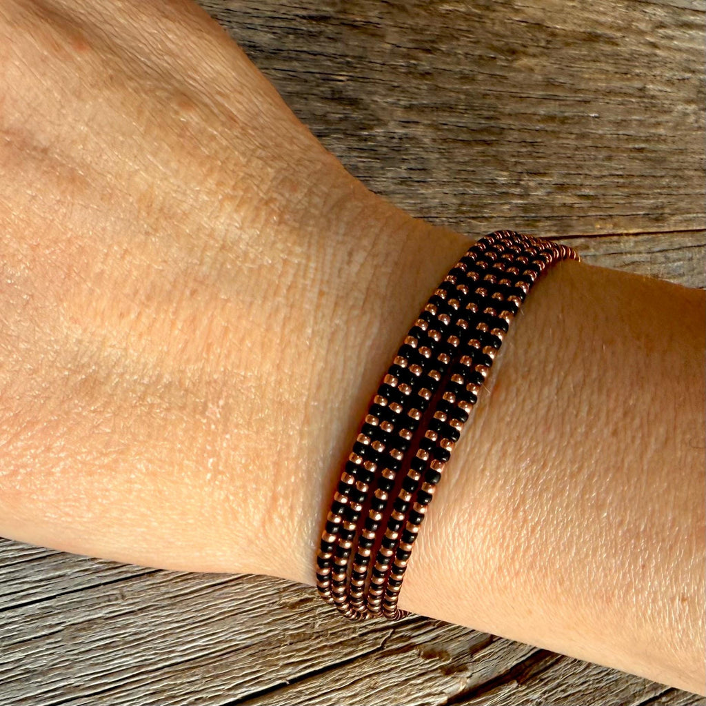 Miyuki Seed Bead Wrap Bracelet – Black and Copper