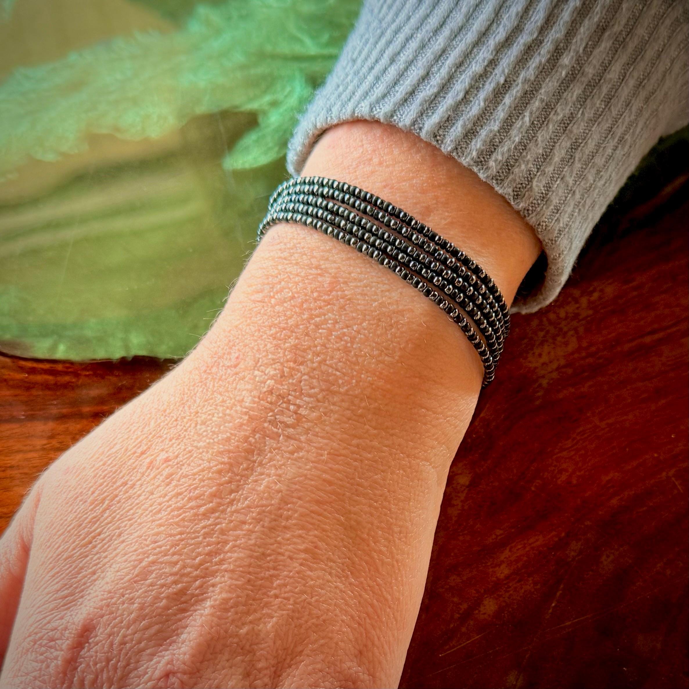 Miyuki Seed Bead Wrap Bracelet – Black and Silver