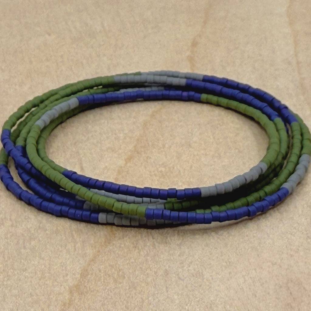 Miyuki Seed Bead Wrap Bracelet - Blue, Green, Gray