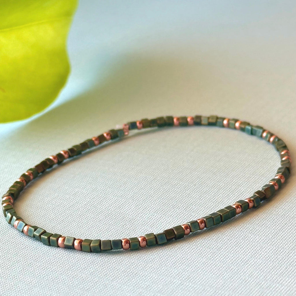 Miyuki Seed Bead Bracelet - Green Patina and Copper