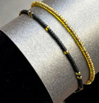 Miyuki Seed Bead Bracelets - Black Chartreuse Yellow - Set of 2