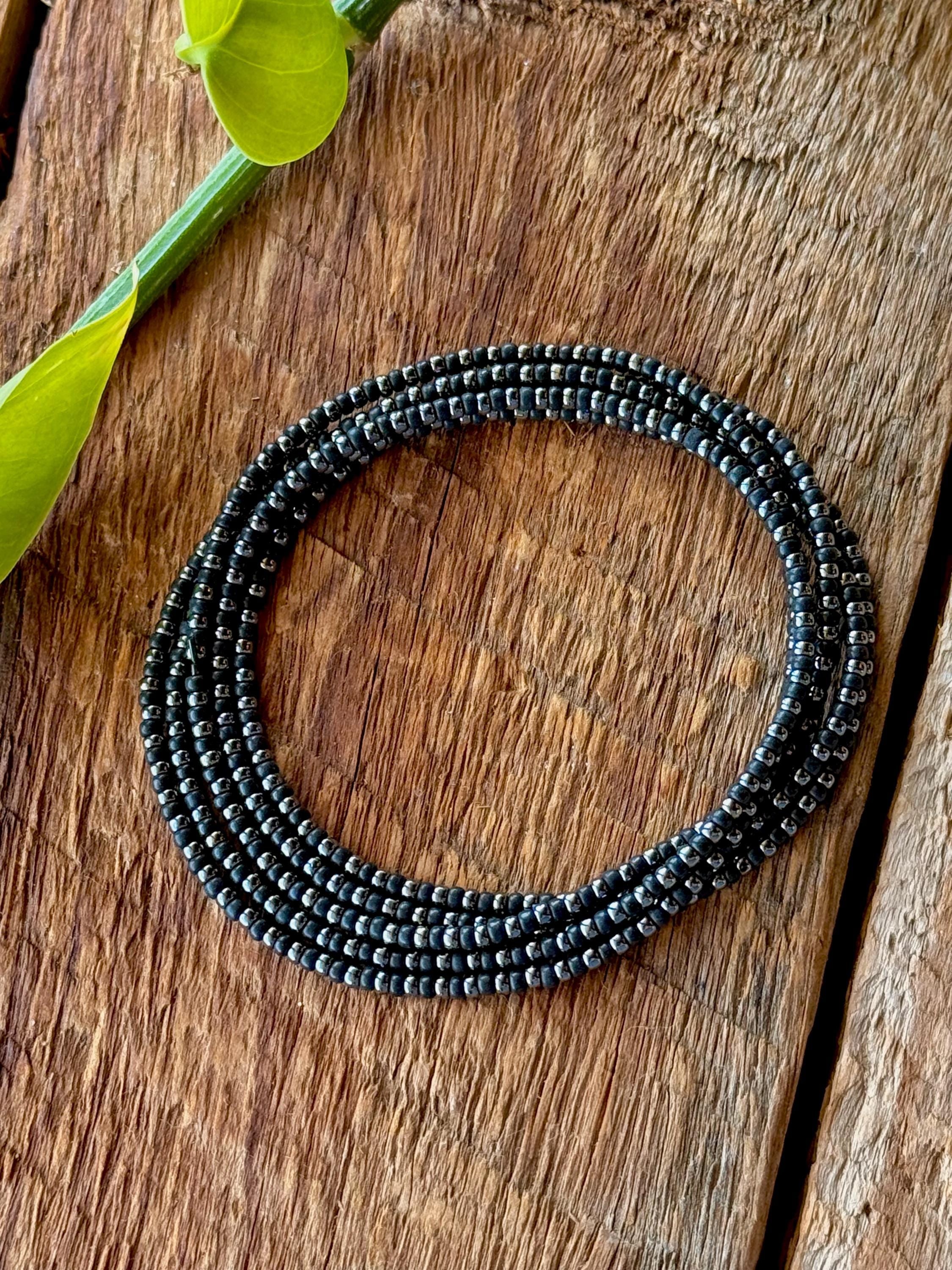 Miyuki Seed Bead Wrap Bracelet – Black and Silver