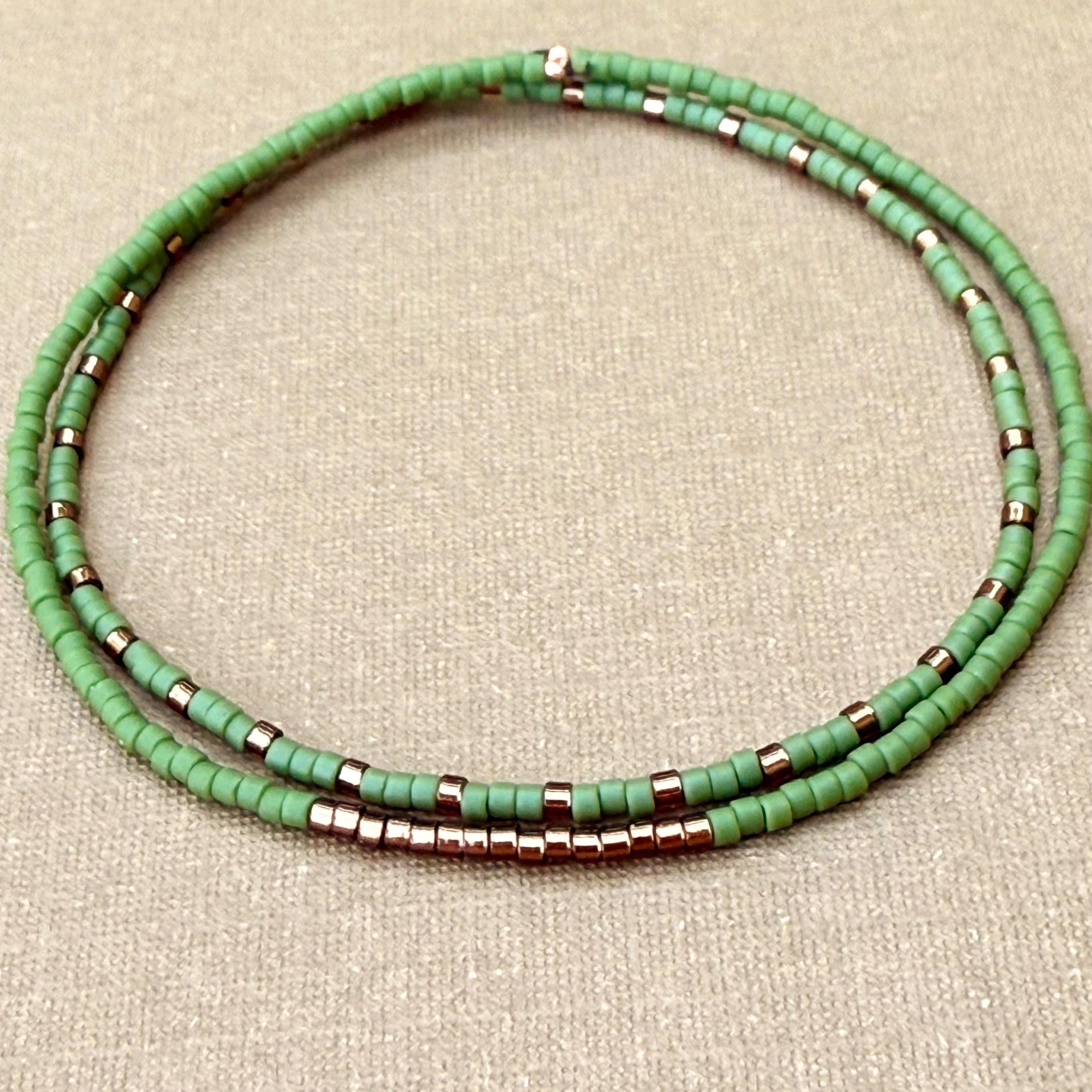 Miyuki Seed Bead Bracelets - Avocado Green and Bronze - Set of 2