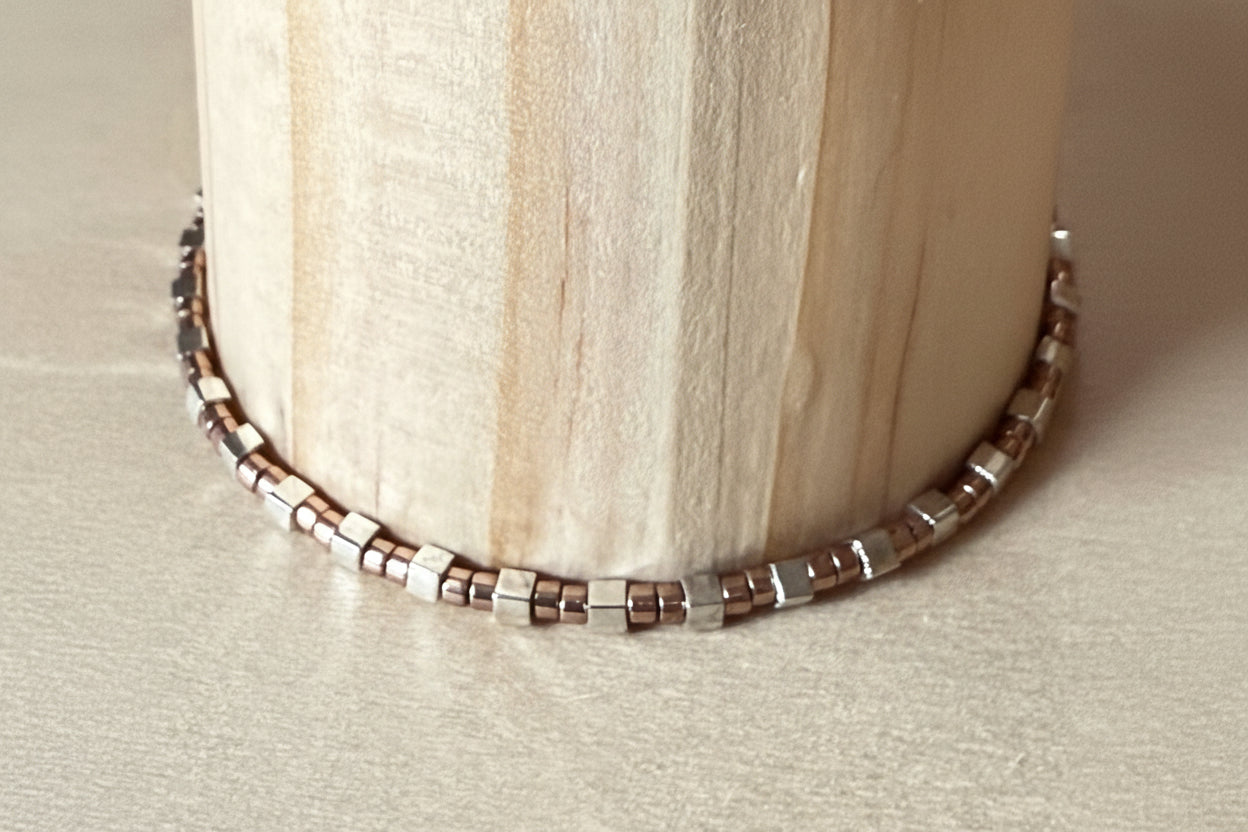 Miyuki Seed Bead Bracelet - Silver and Rose Gold