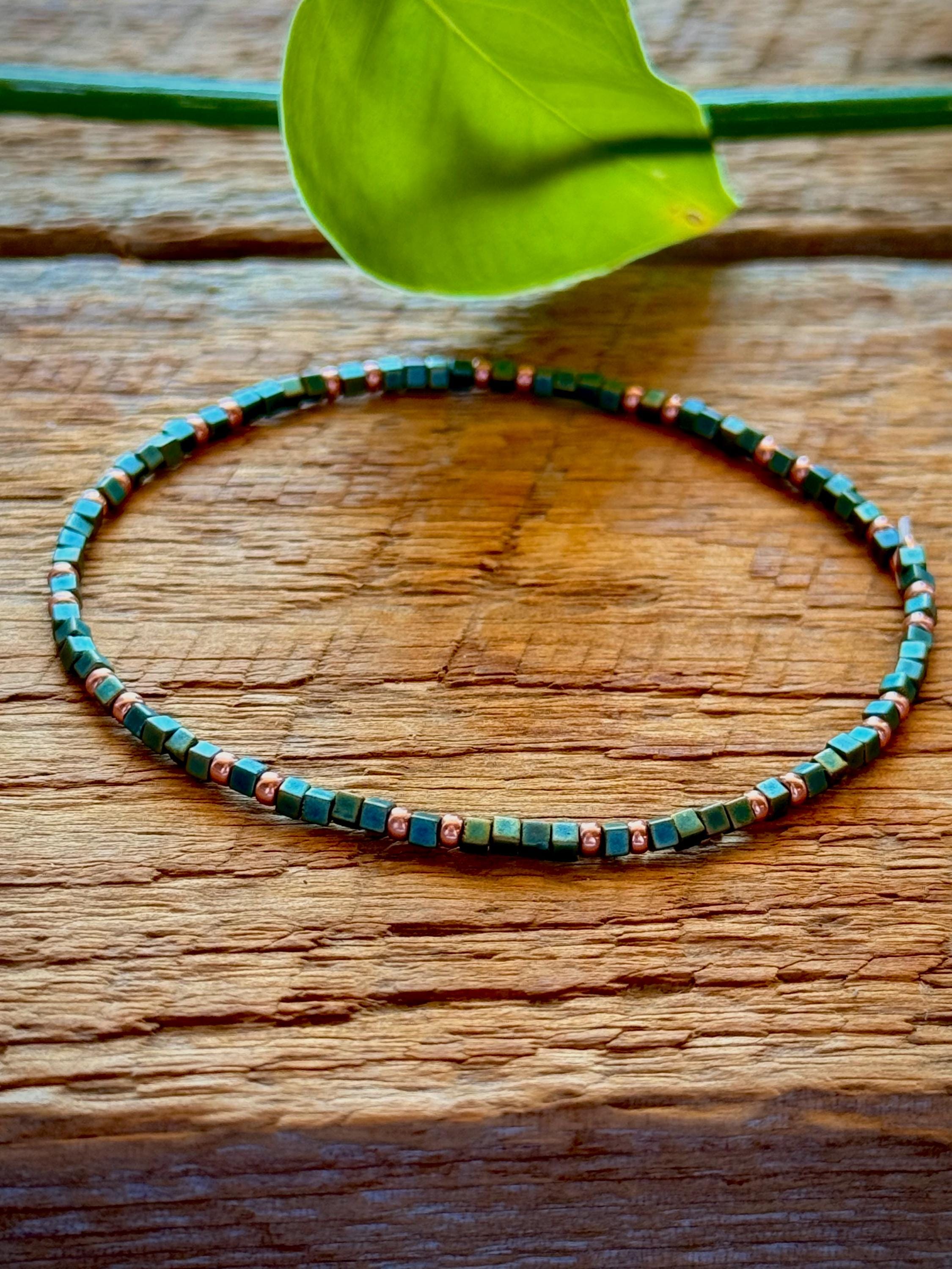 Miyuki Seed Bead Bracelet - Green Patina and Copper