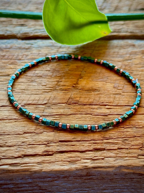 Miyuki Seed Bead Bracelet - Green Patina and Copper