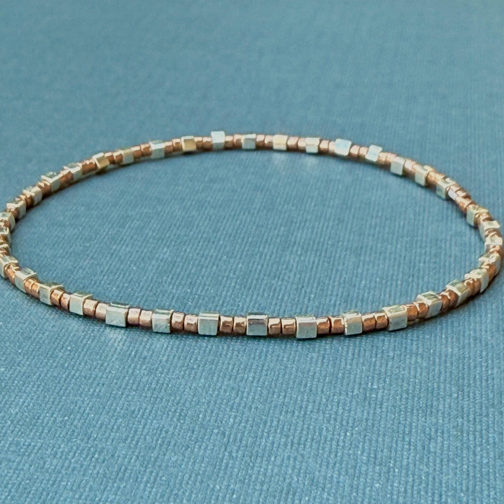 Miyuki Seed Bead Bracelet - Silver and Rose Gold