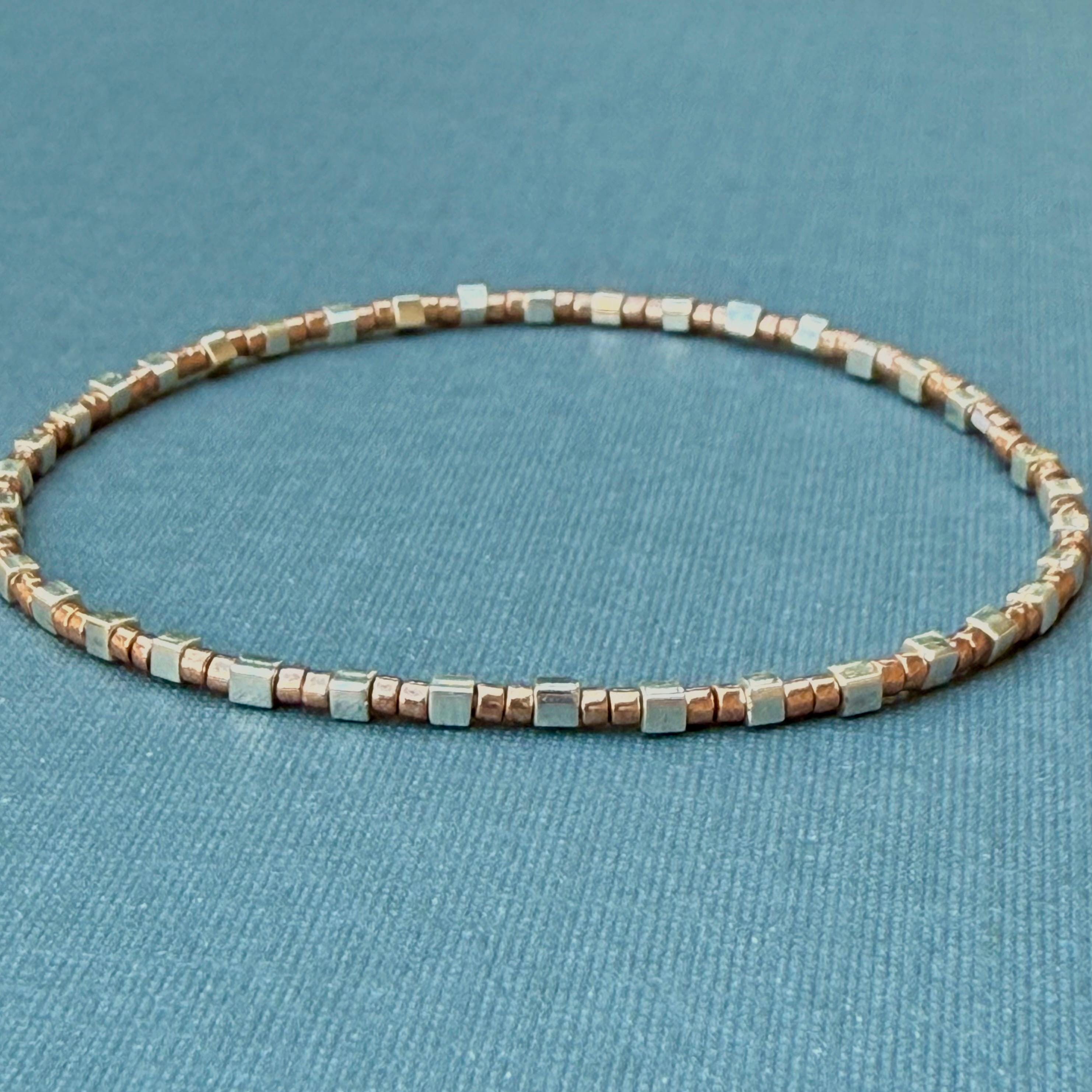 Miyuki Seed Bead Bracelet - Silver and Rose Gold