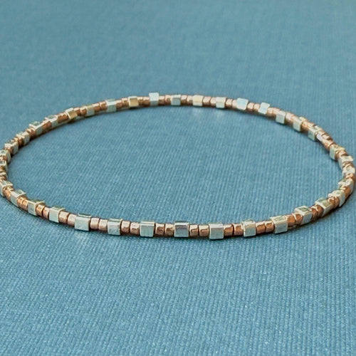 Miyuki Seed Bead Bracelet - Silver and Rose Gold