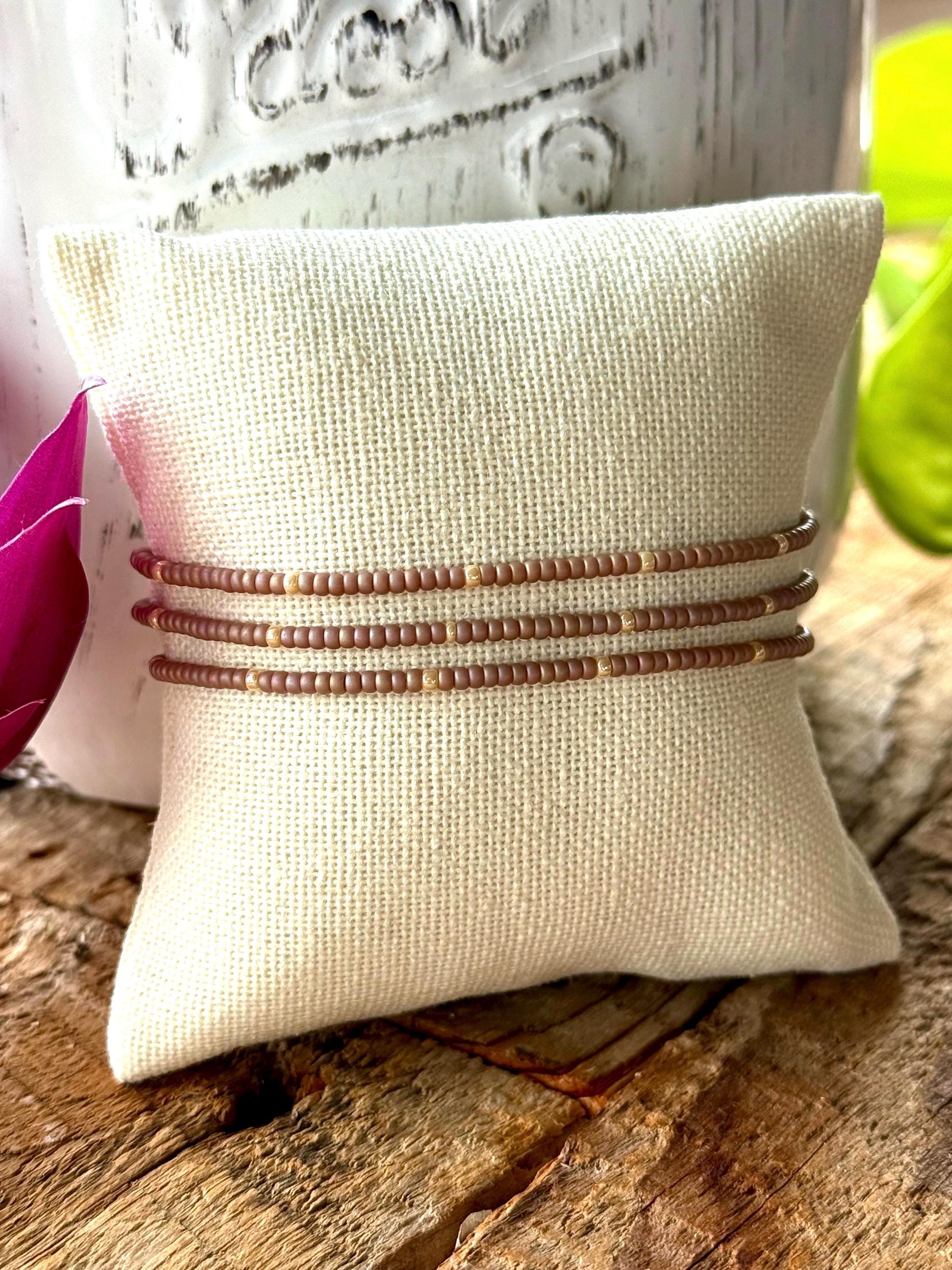 Miyuki Seed Bead Bracelets- Taupe and Ivory Pearl - Set of 3